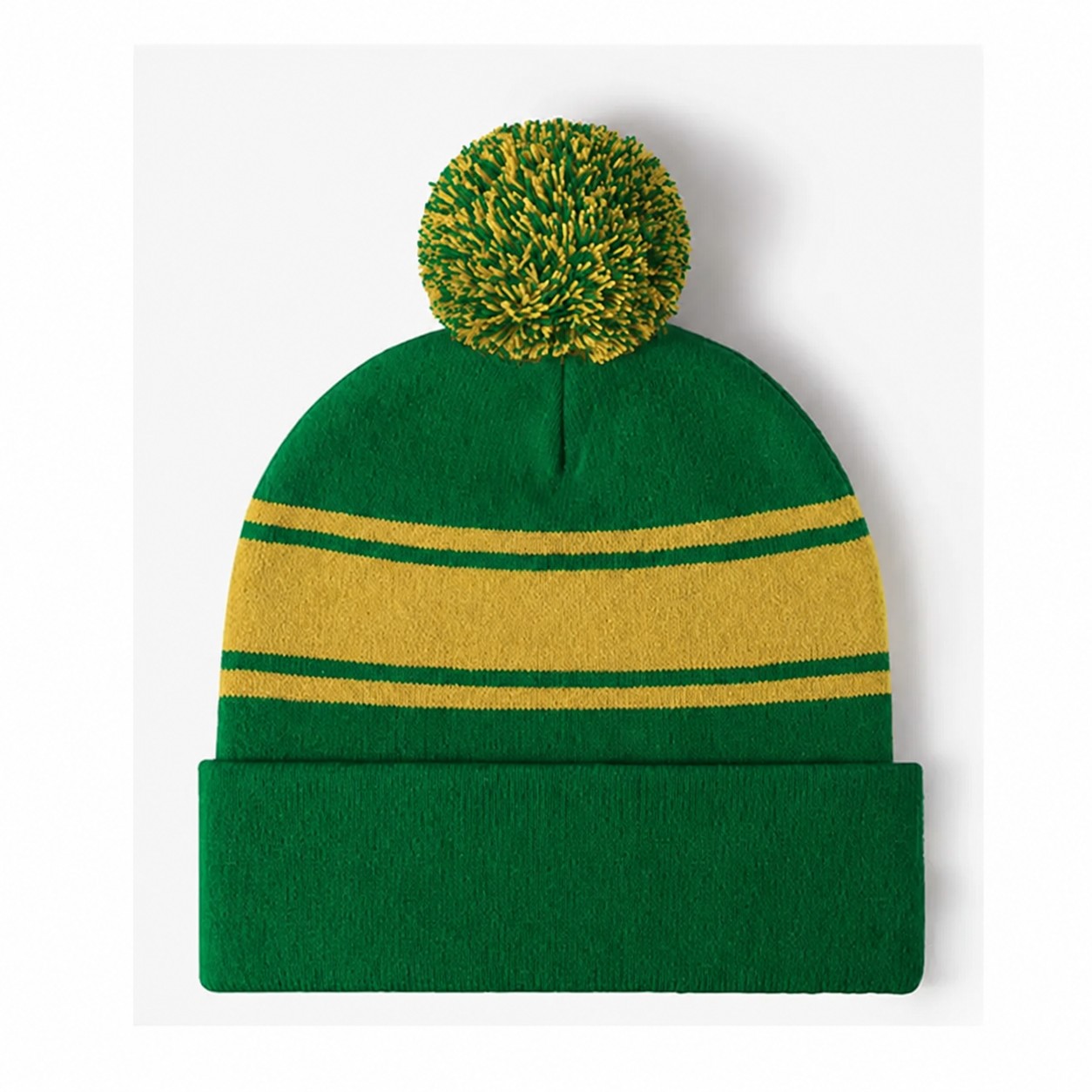 Acrylic Stripe Pom Beanie Hat — Green