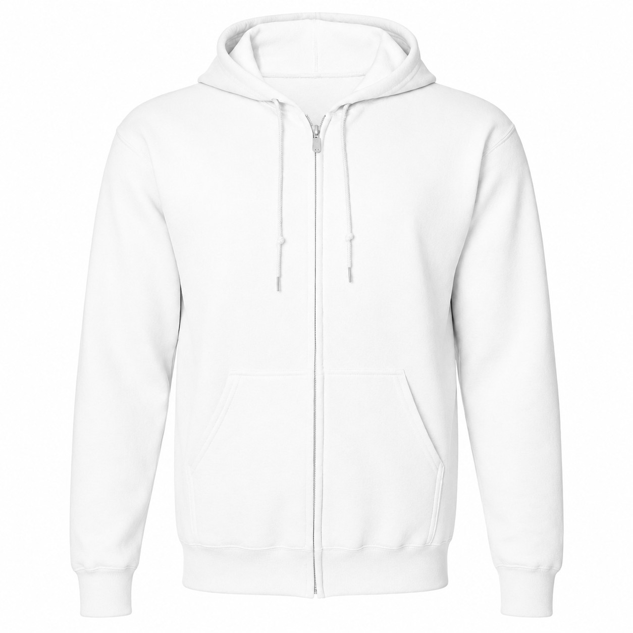 Full Zip Cotton Polyester Fleece Hoodie — White