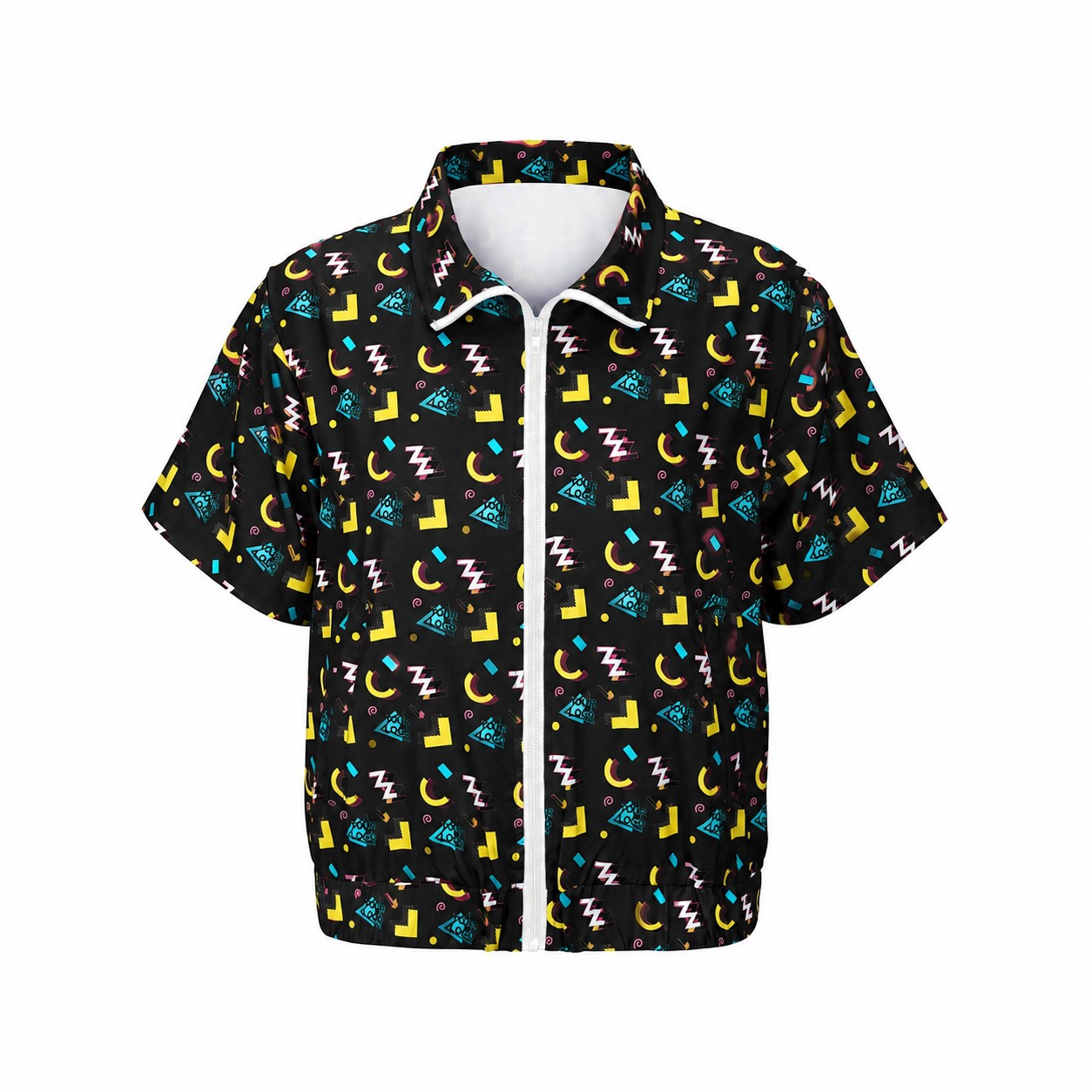 Retro Short Sleeve Zip Jacket — Black