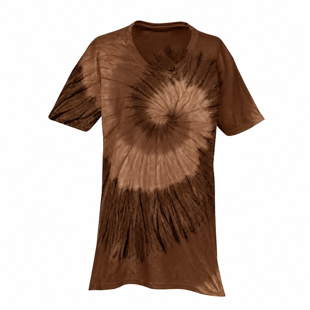 Swirl Tie Dye Cotton V Neck Shirt — Brown