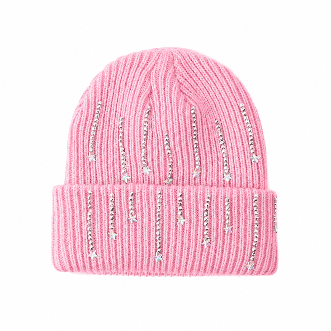Polyester Star Accent Cuffed Beanie — Pink