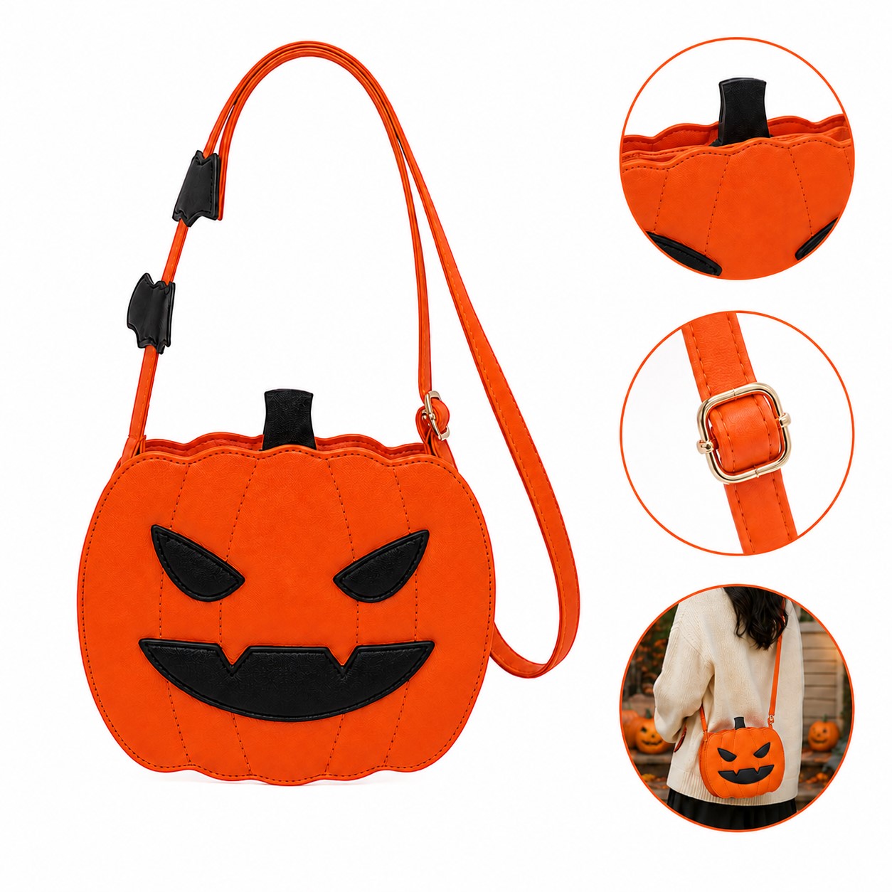 Pumpkin Face Polyester Shoulder Bag