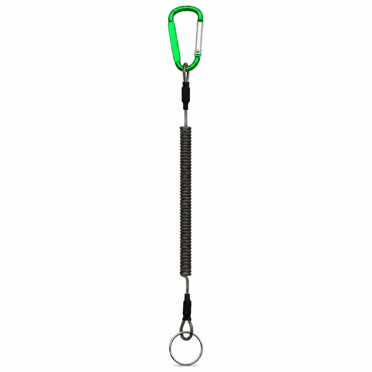 Metal Coil Keychain With Carabiner Clip — Green