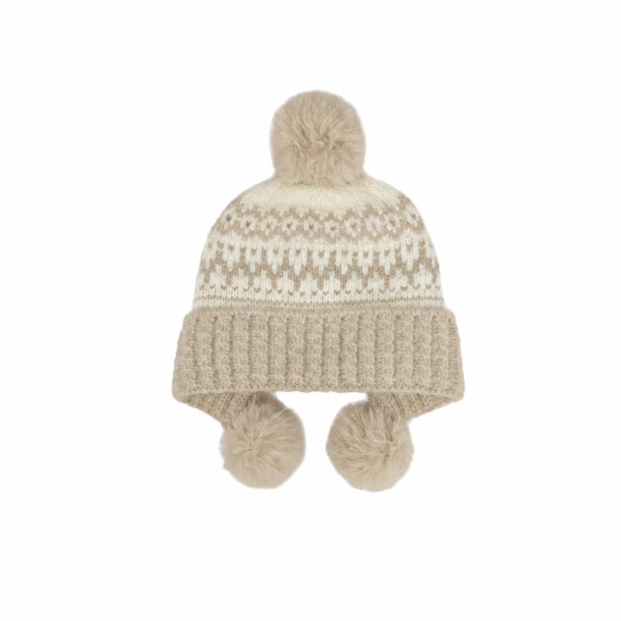 Fair Isle Wool Blend Earflap Beanie — Khaki Beige