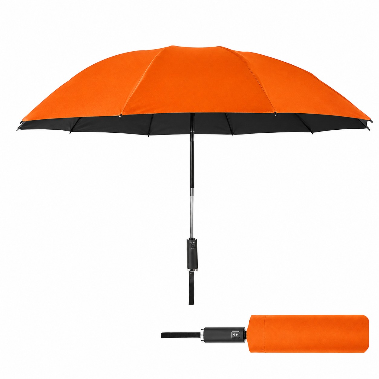 Inverted Auto Open Folding Umbrella — Orange/Black