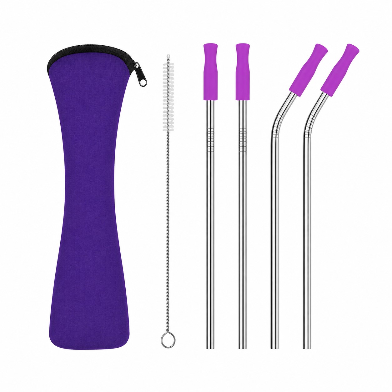 Reusable Stainless Steel Straw Set With Silicone Tips — view 2