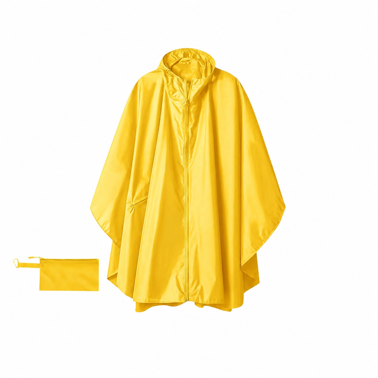 Zippered Polyester Rain Poncho — Yellow