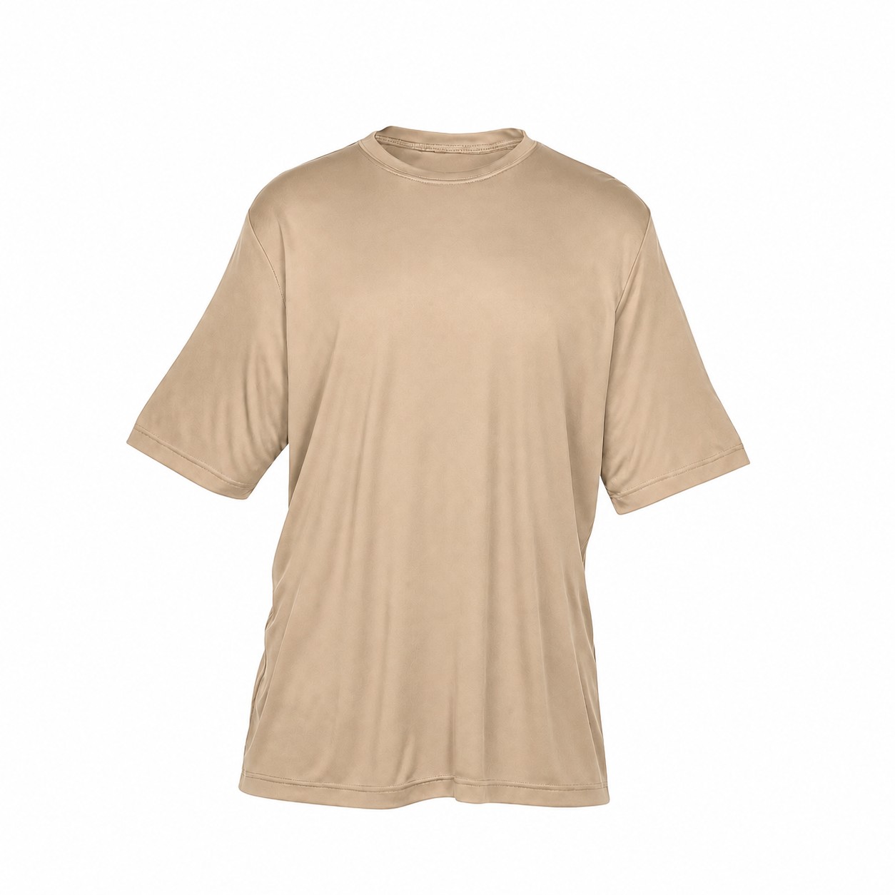 Polyester Crewneck Performance Tee — Tan Beige