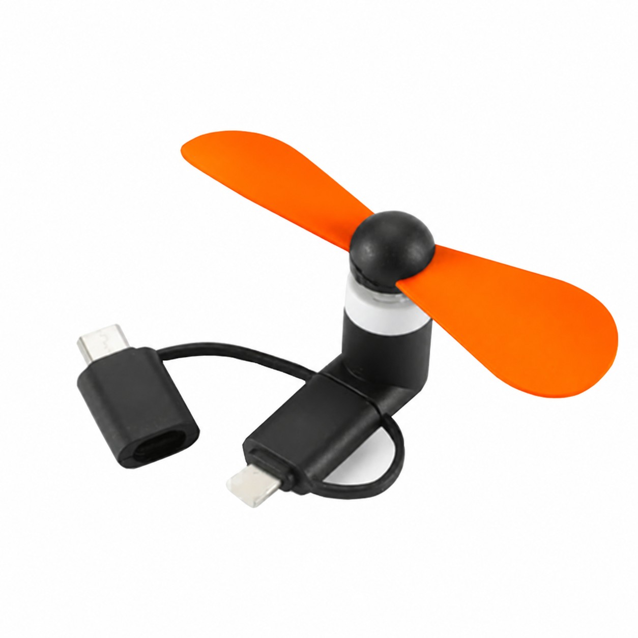 Three Adapter Phone Powered Mini Fan — Orange