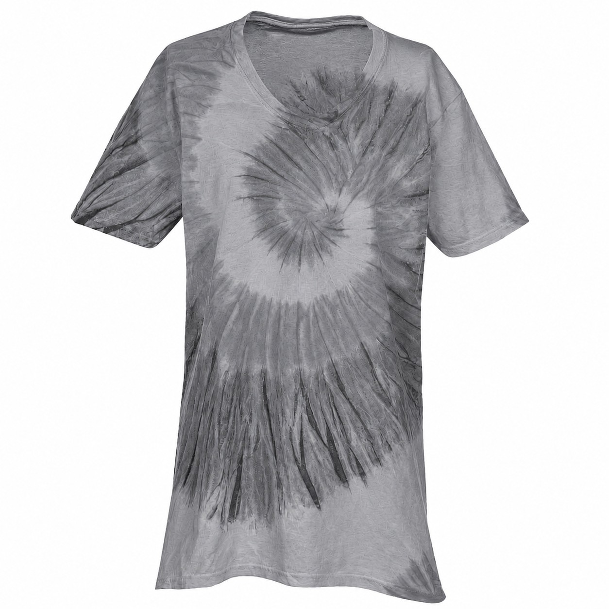 Swirl Tie Dye Cotton V Neck Shirt — Gray
