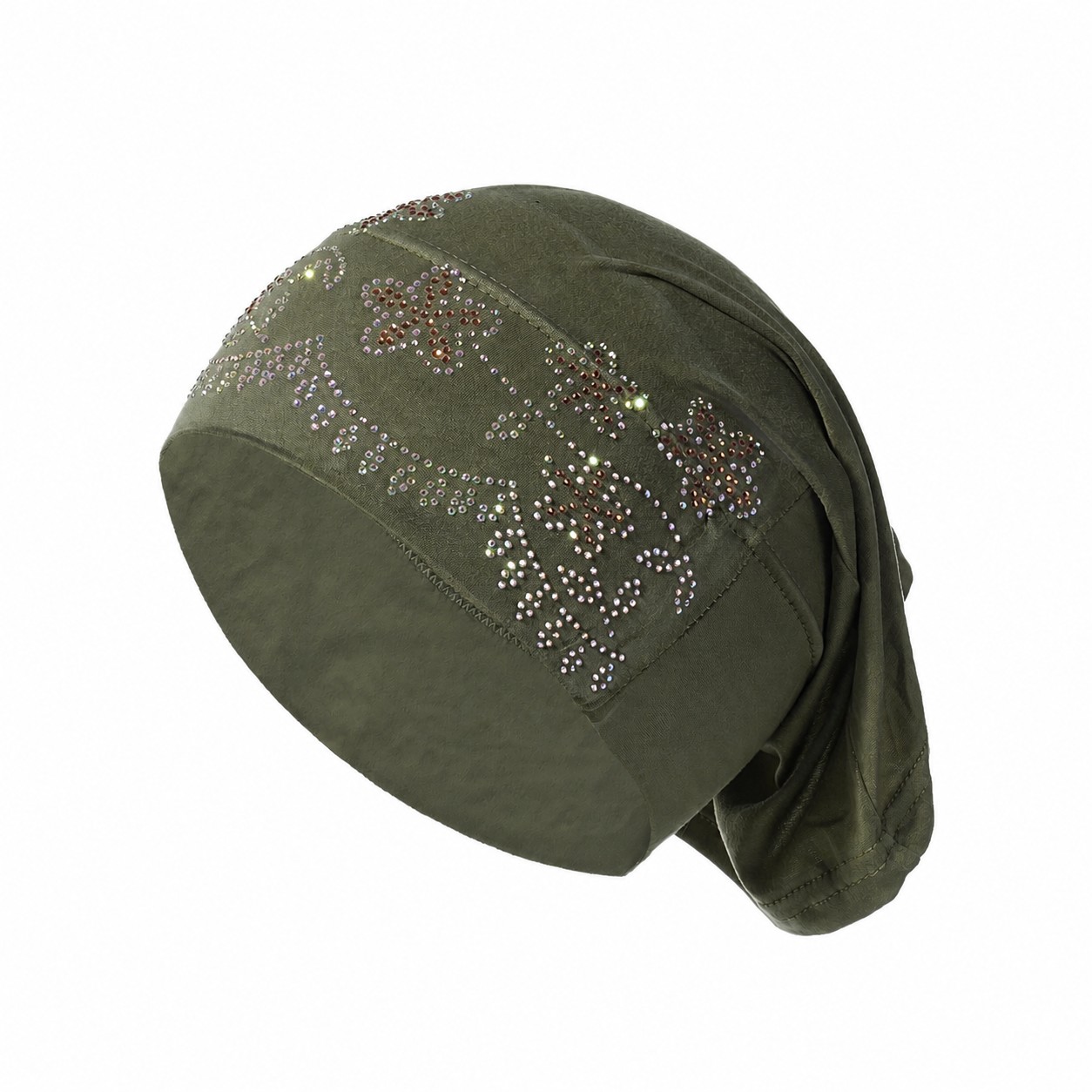 Rhinestone Elastic Turban Head Wrap — Army Green