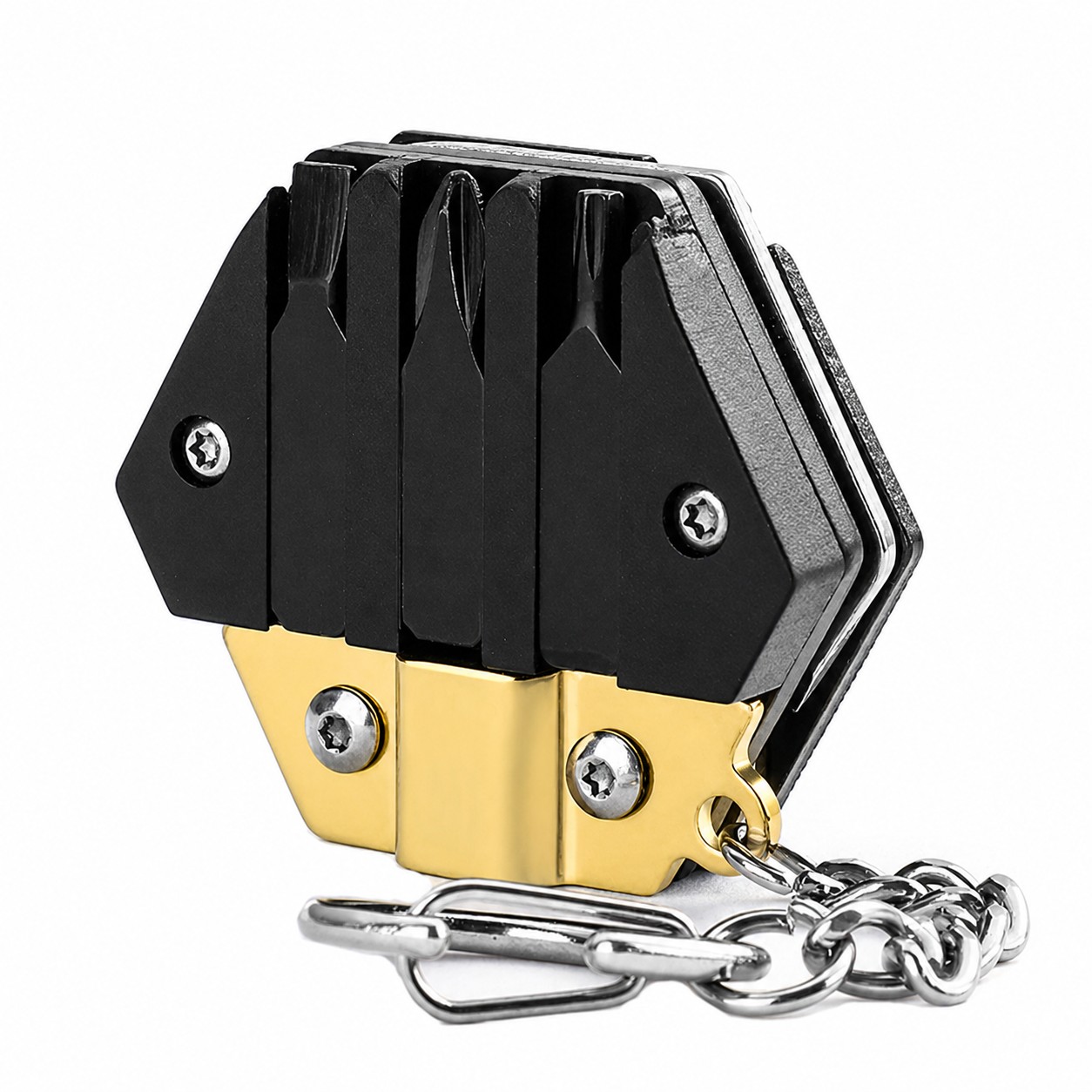 Stainless Hex Multi Tool Keychain — Gold