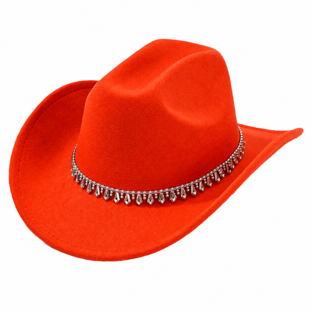 Rhinestone Band Polyester Cowboy Hat — Orange Red