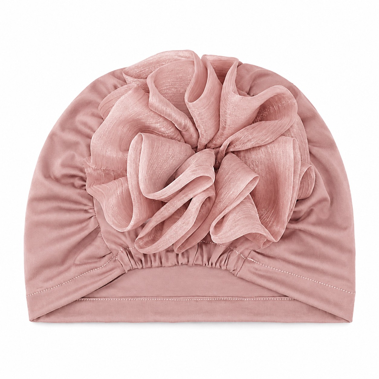 Polyester Floral Elastic Turban Hat — Dusty Pink