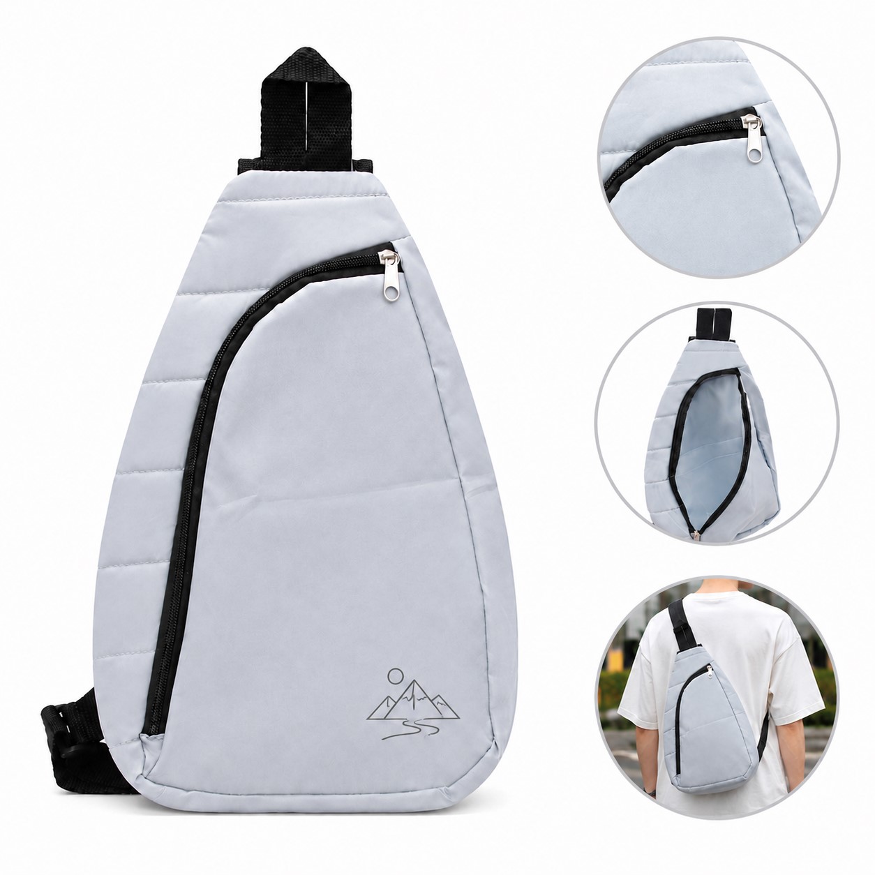 Asymmetrical Zip Polyester Sling Bag — view 1