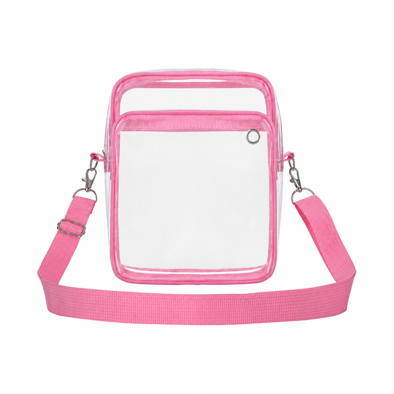 Zippered Storage PVC Crossbody Sling Bag — Clear White/Pink