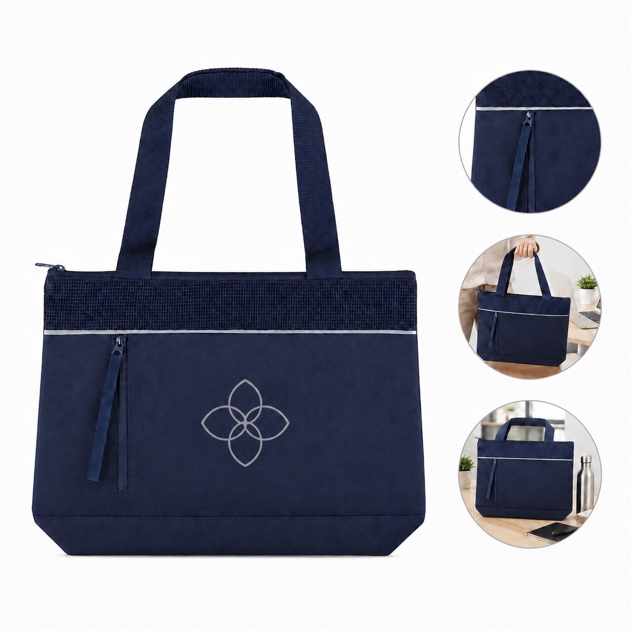 Reflective Polyester Zippered Carry Tote