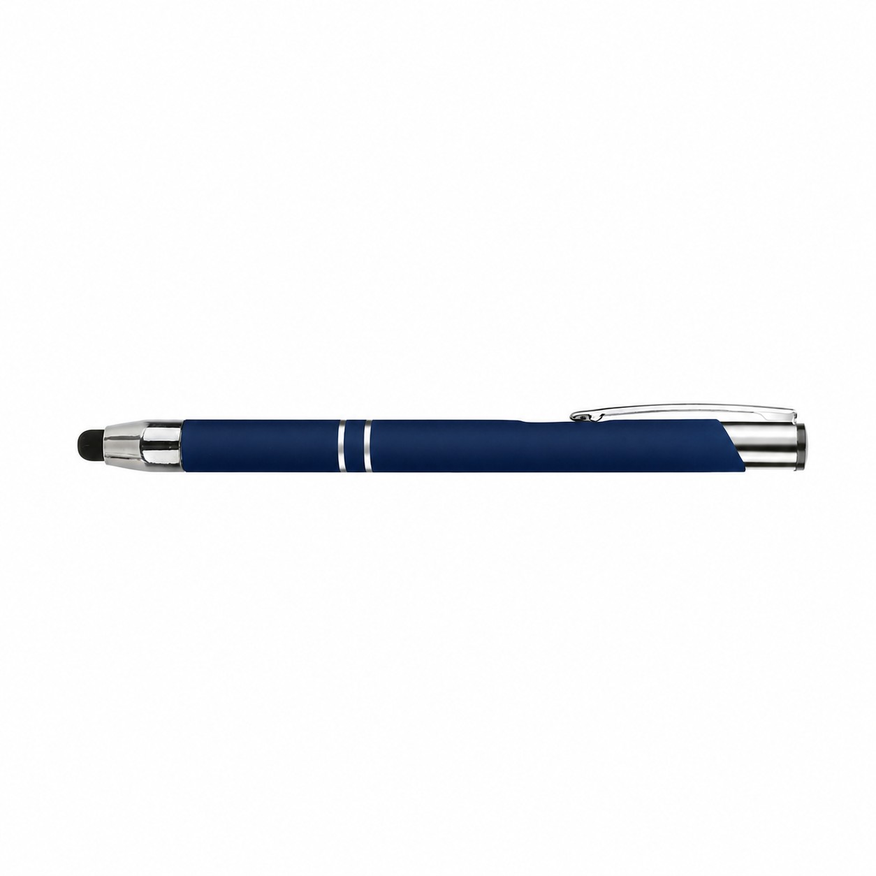 Rubberized Aluminum Stylus Ballpoint Pen — Navy Blue