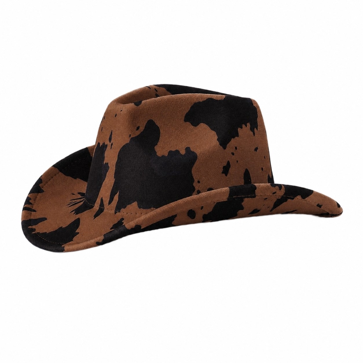 Polyester Cow Pattern Cowboy Hat — Brown/Black