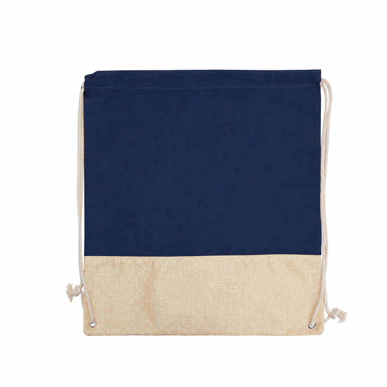 Cotton Metal Grommets Drawstring Bag — Navy Blue