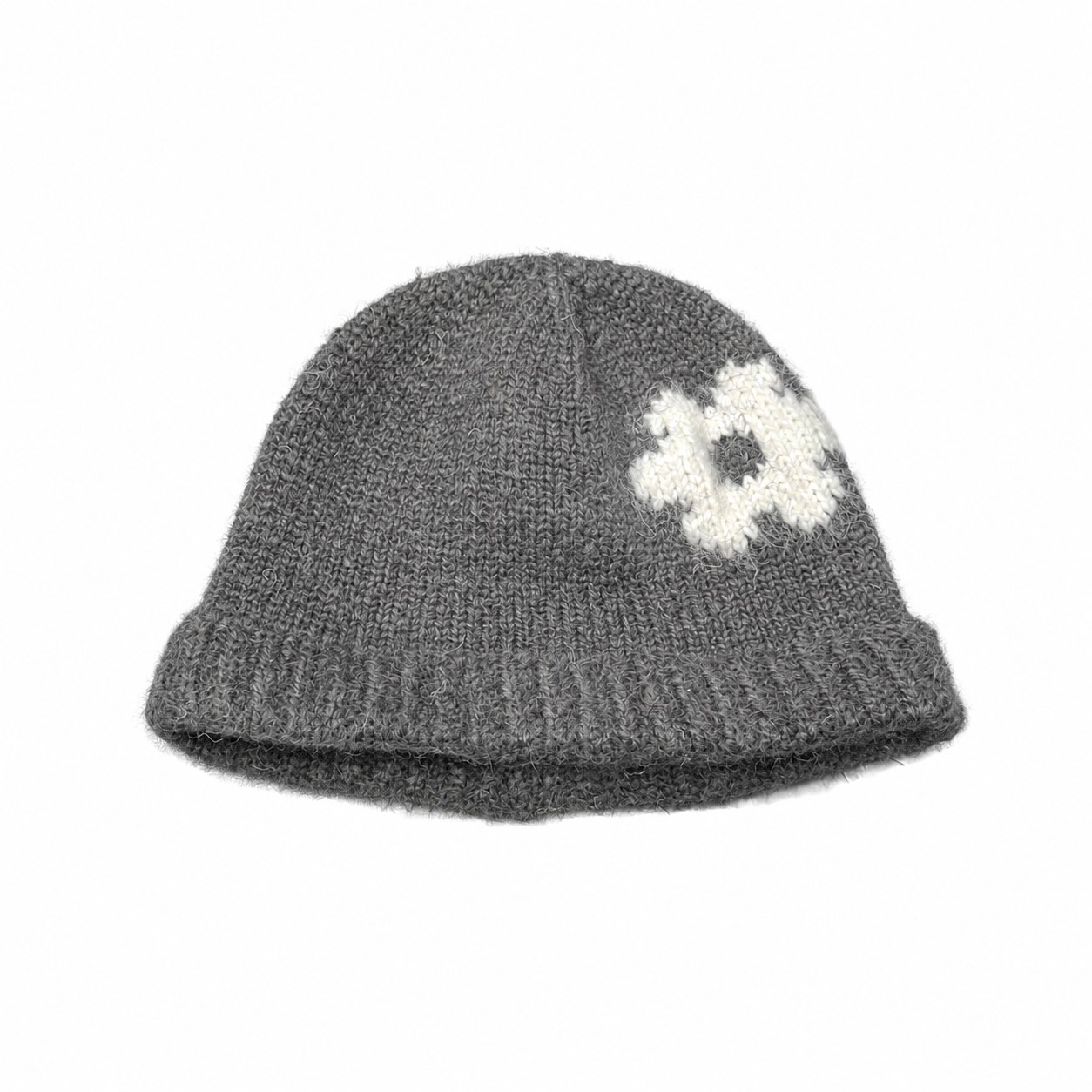 Wool Blend Flower Patch Beanie — Gray