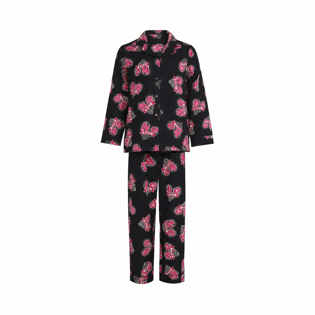 Unisex Cotton Long-Sleeve Pajama Set — Black