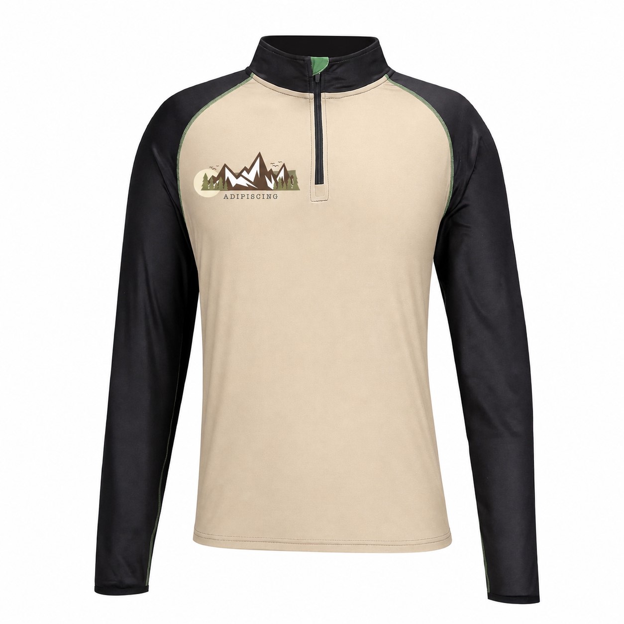 Quarter-Zip Neckline Raglan Sleeves Sweatshirt — Natural Beige