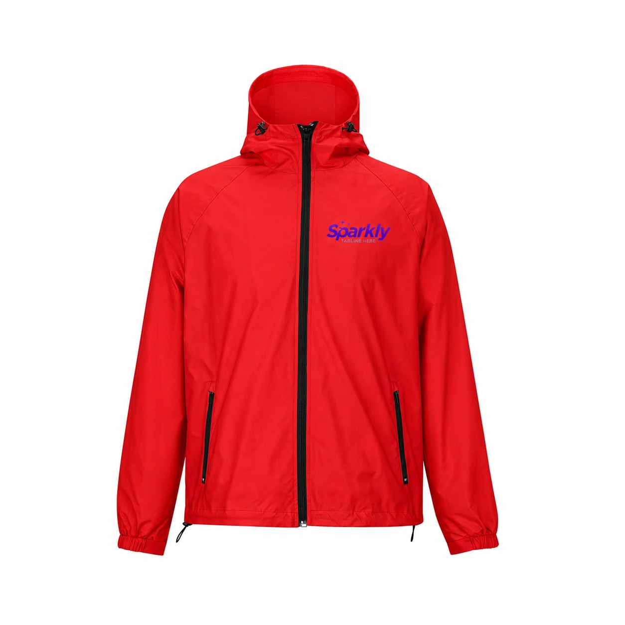 Lightweight Polyester Full-Zip Hooded Jacket — Red