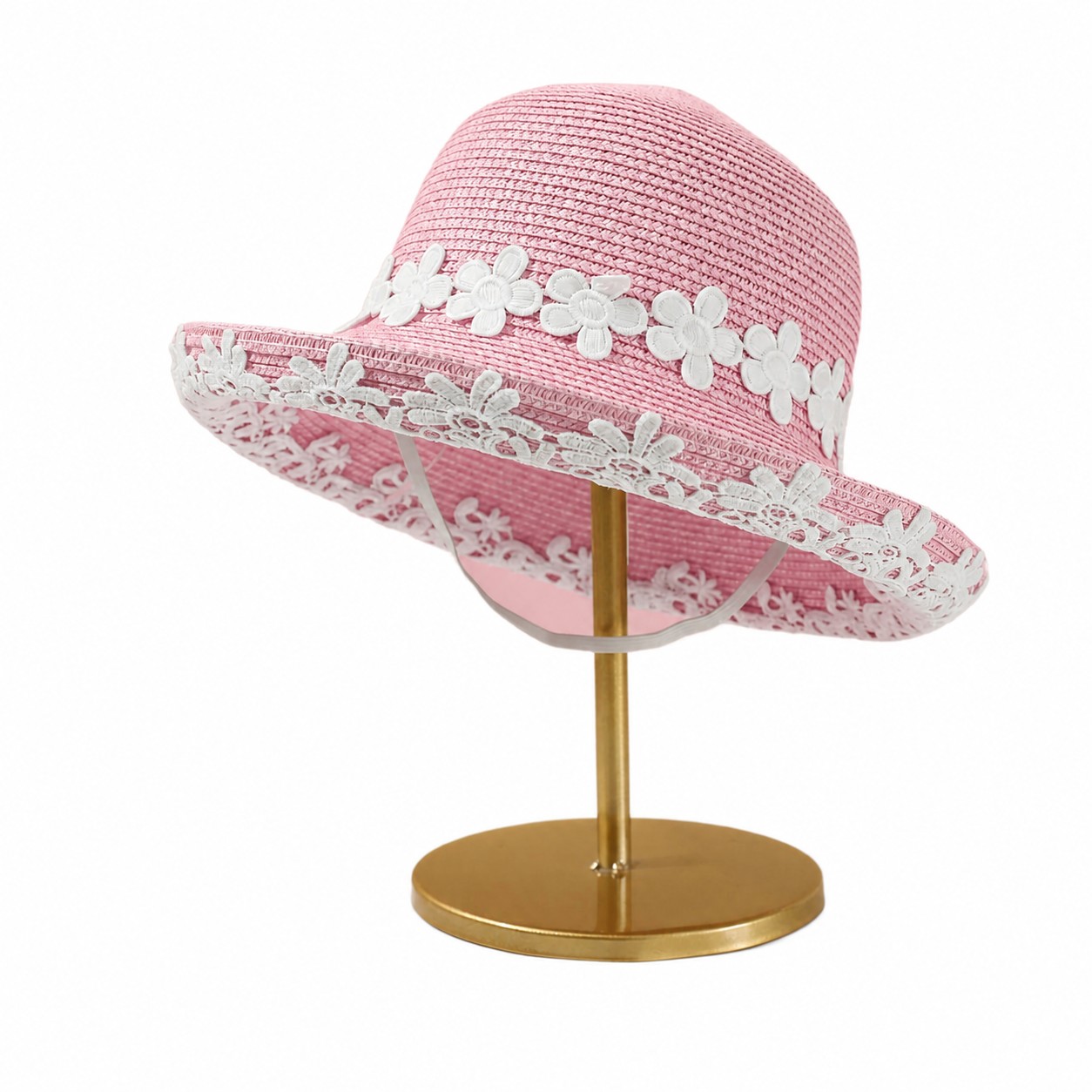 Straw Flower Lace Sun Hat — Pink