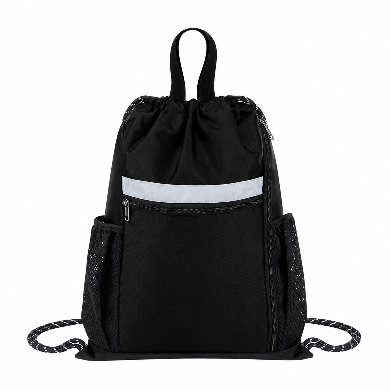 Nylon Reinforced Handles Drawstring Bag — Black