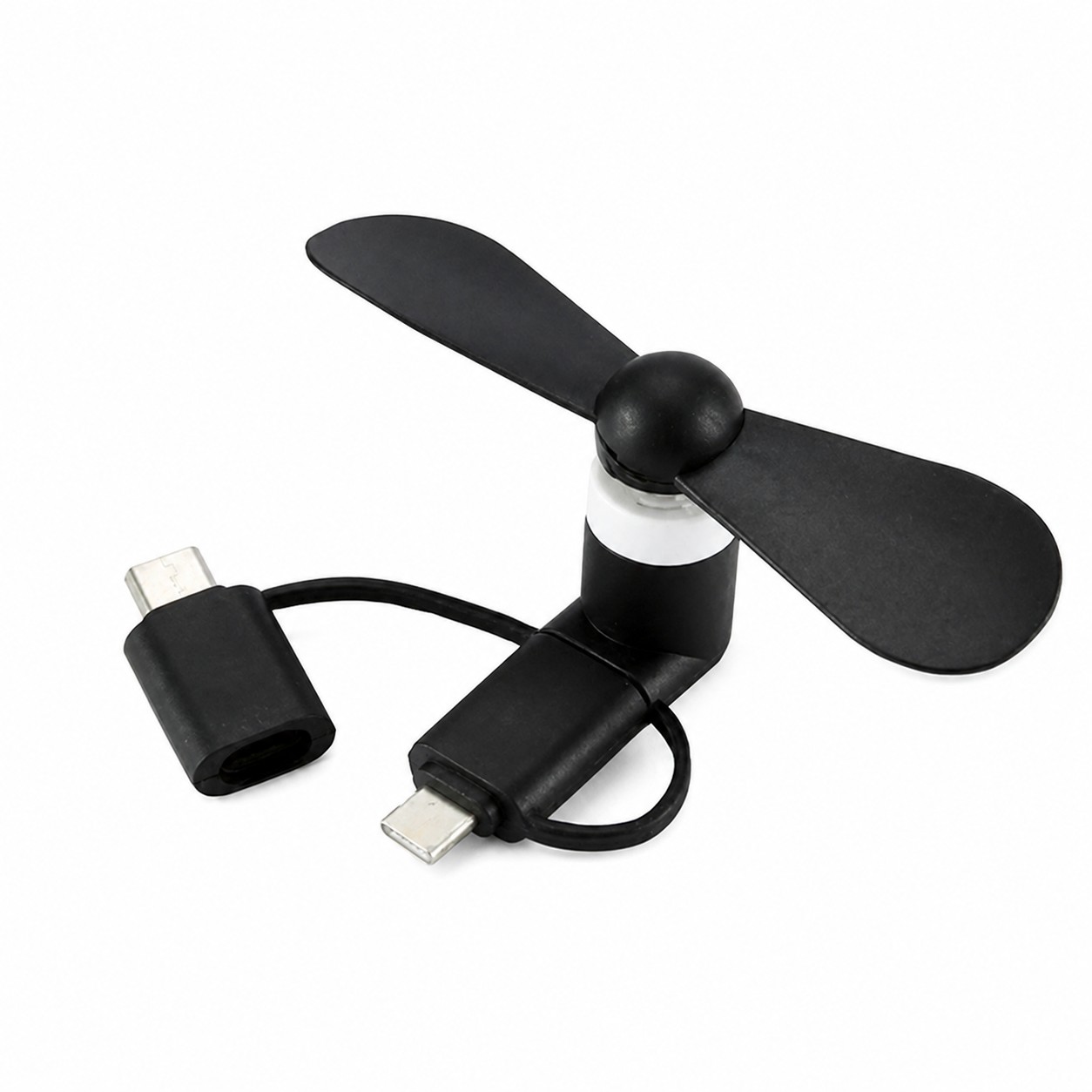 Three Adapter Phone Powered Mini Fan — Black