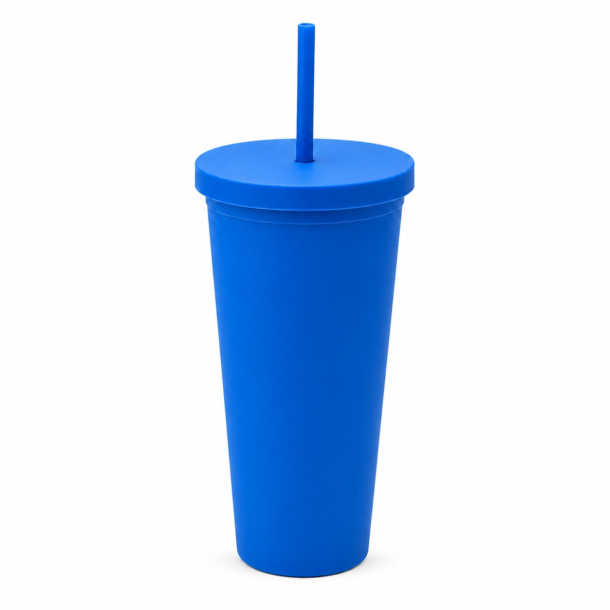 Double Wall Plastic Straw Tumbler — Blue