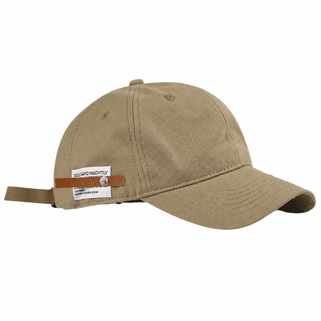 Side Label Polyester Baseball Cap — Khaki Beige