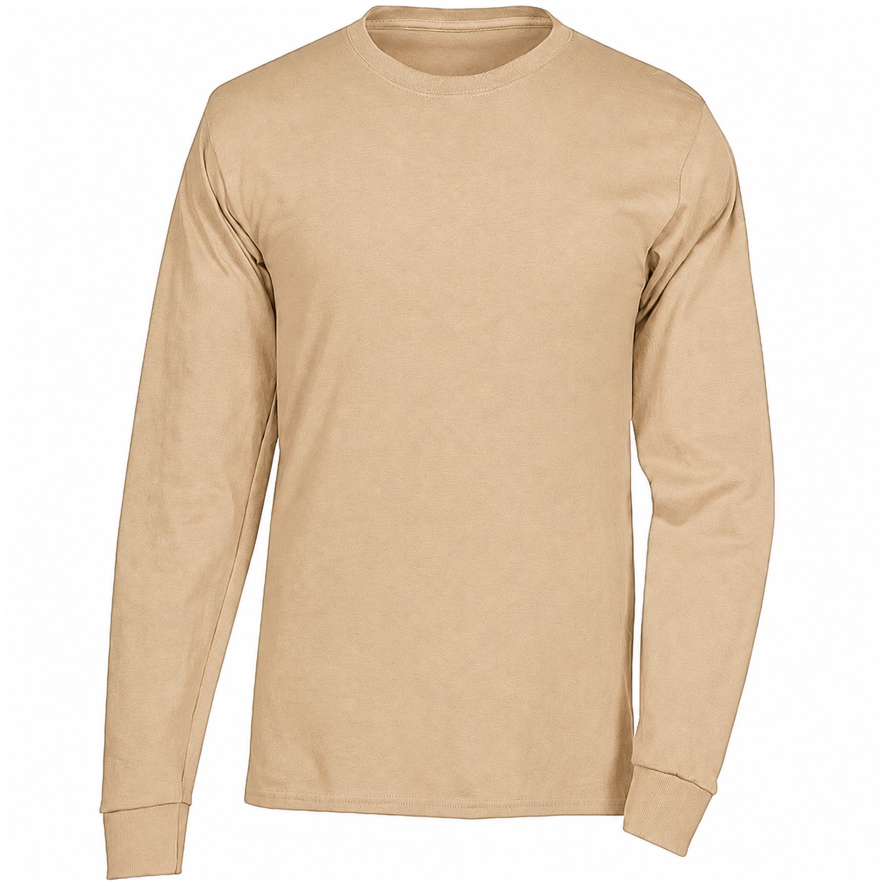 Cotton Long Sleeve Crewneck T-Shirt — Tan Beige