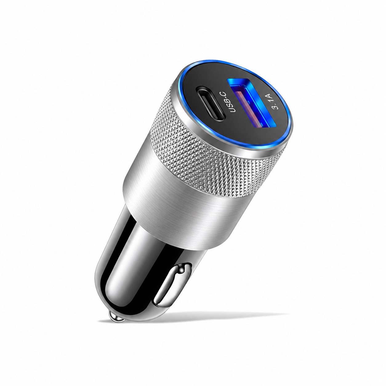 Dual Port Metal Car Charger — Silver