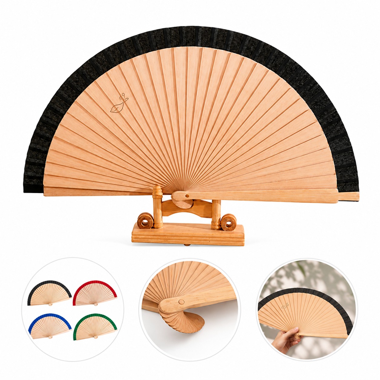 Solid Wood Folding Hand Fan — view 1