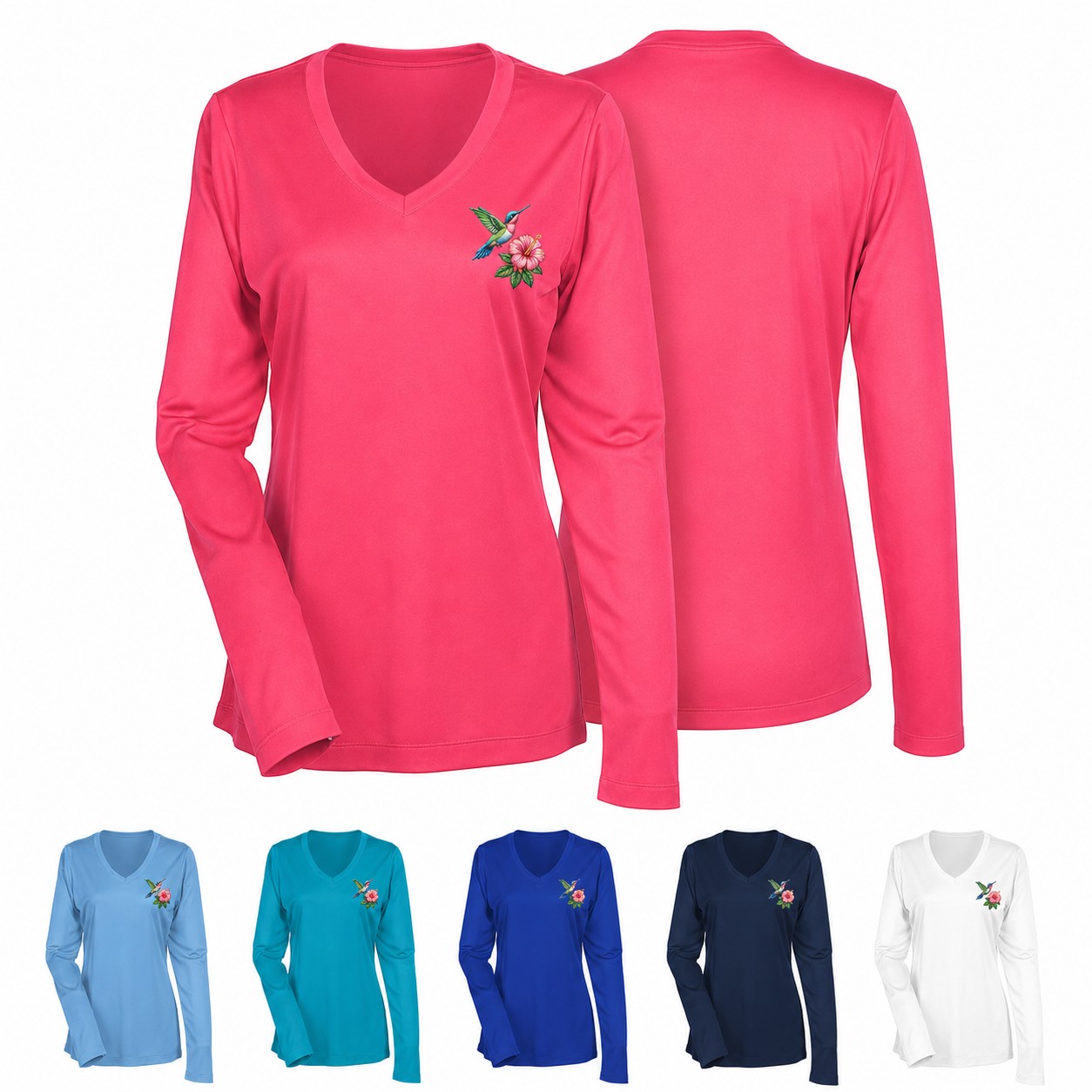 Ladies' Polyester Long-Sleeve V-Neck Shirt