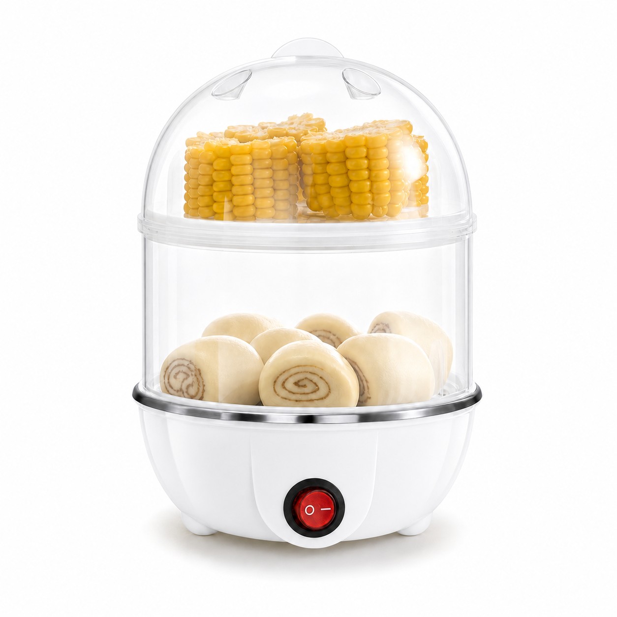 Double Layer Plastic Egg Cooker — White