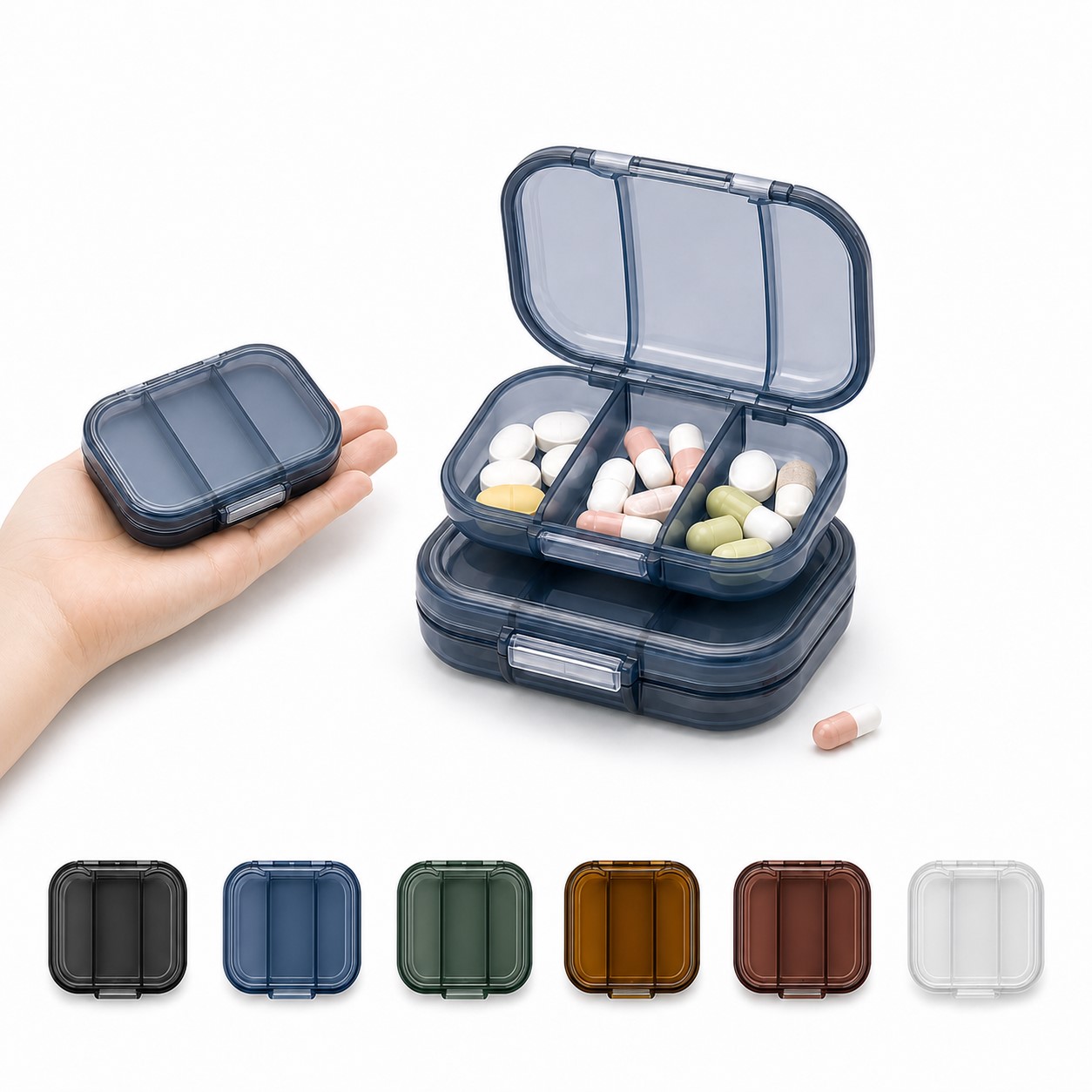 Compact ABS Three Compartment Pill Organizer