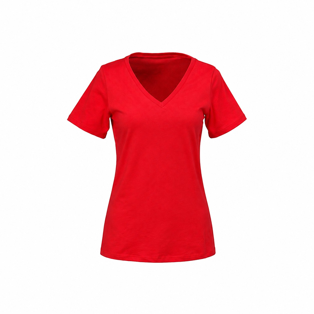Ladies Ringspun Cotton V Neck Shirt — Red