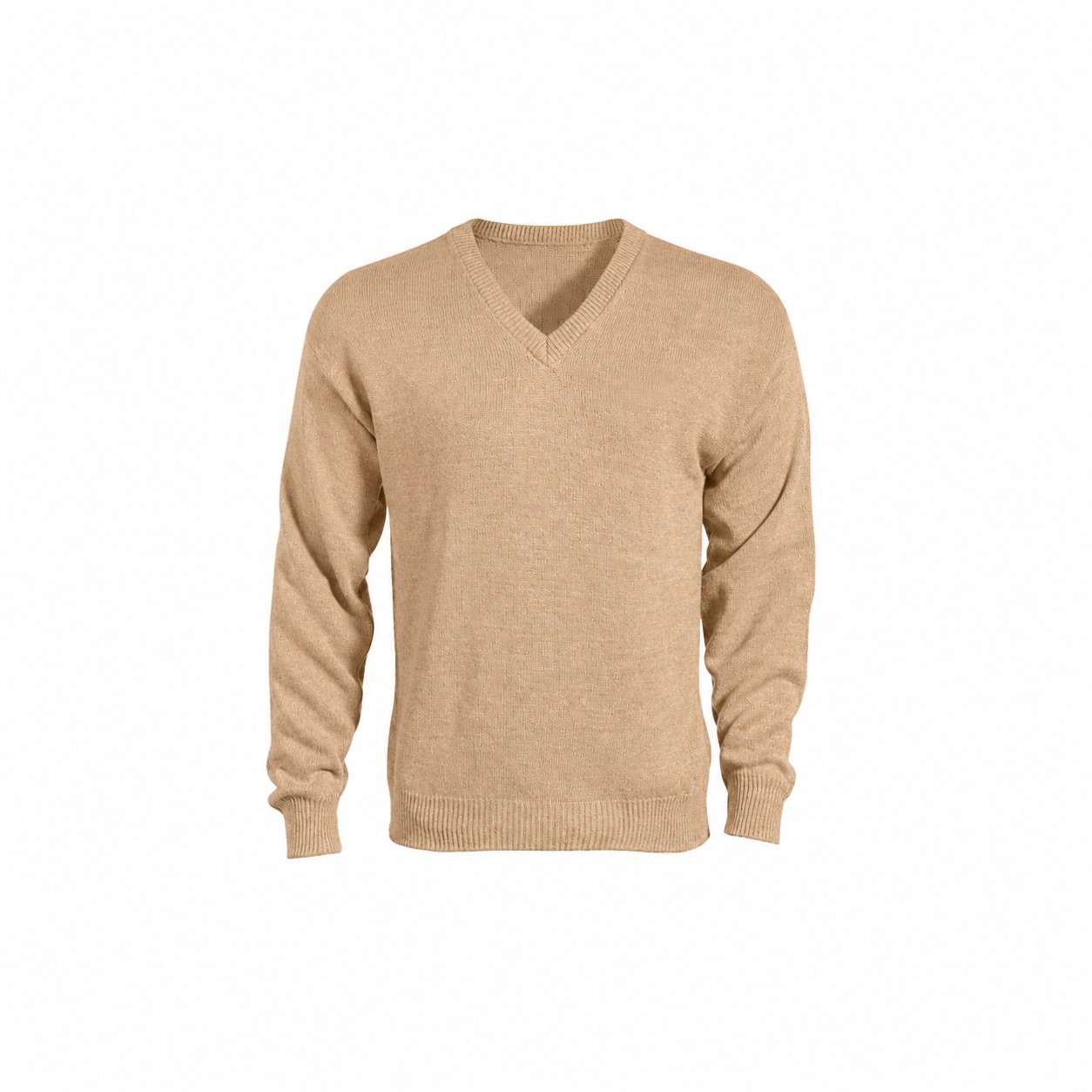 Women's Long Sleeve V-Neck Cotton Blend Shirt — Tan Beige
