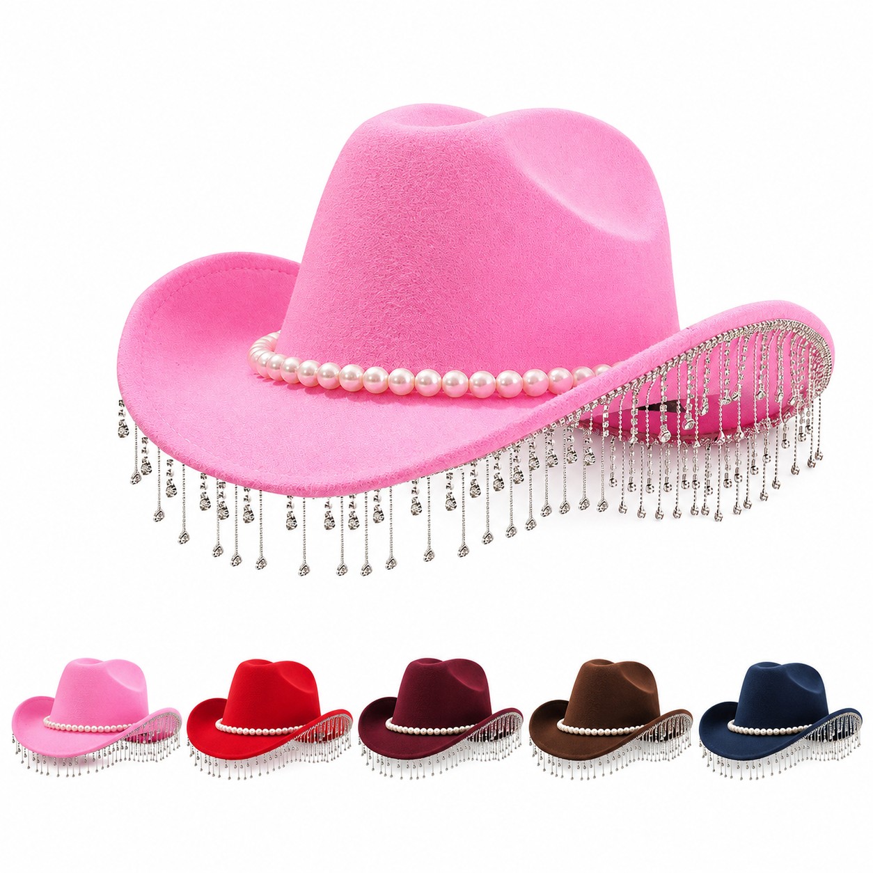 Pearl Fringe Polyester Fedora Hat