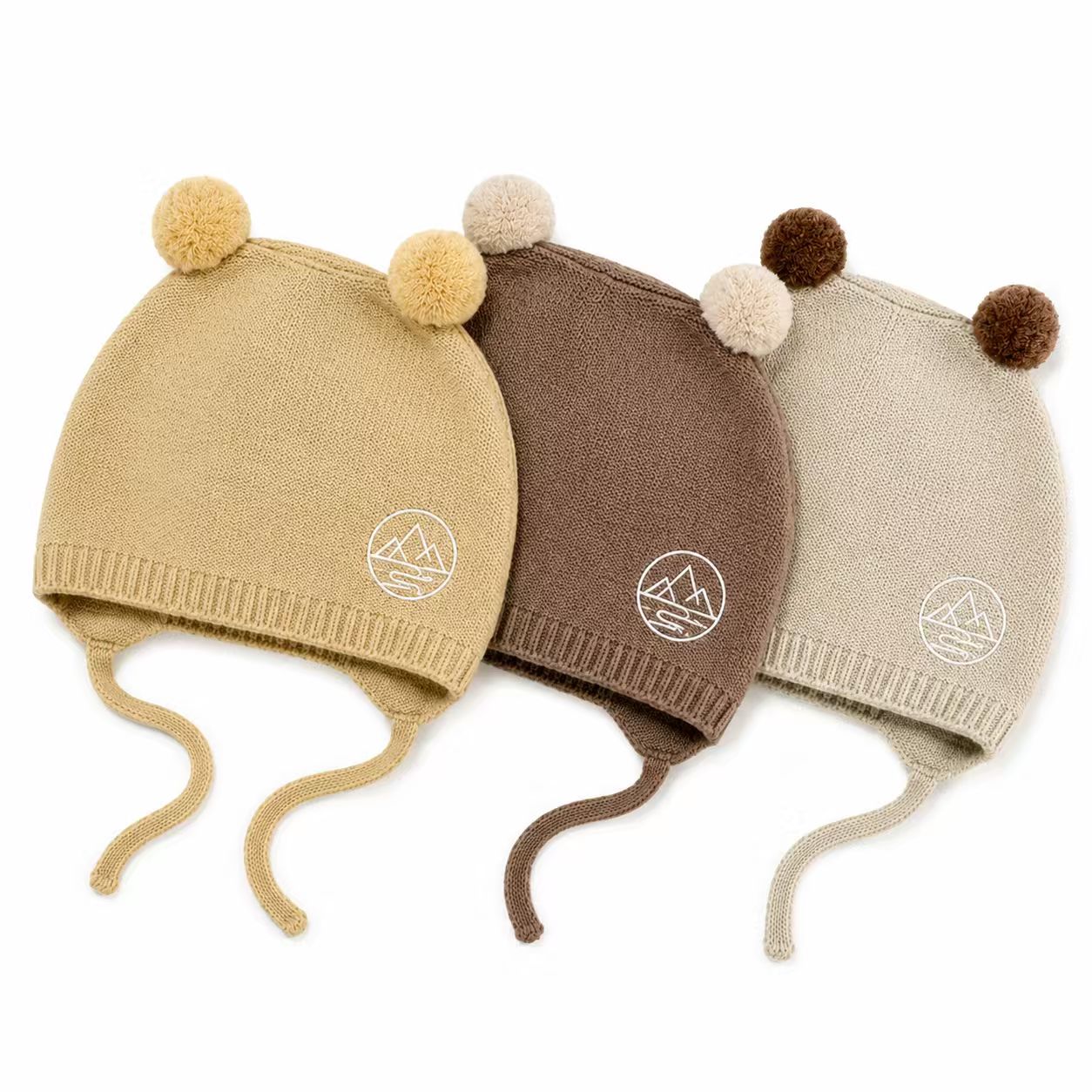Polyester Baby Knit Hat With Chin Ties