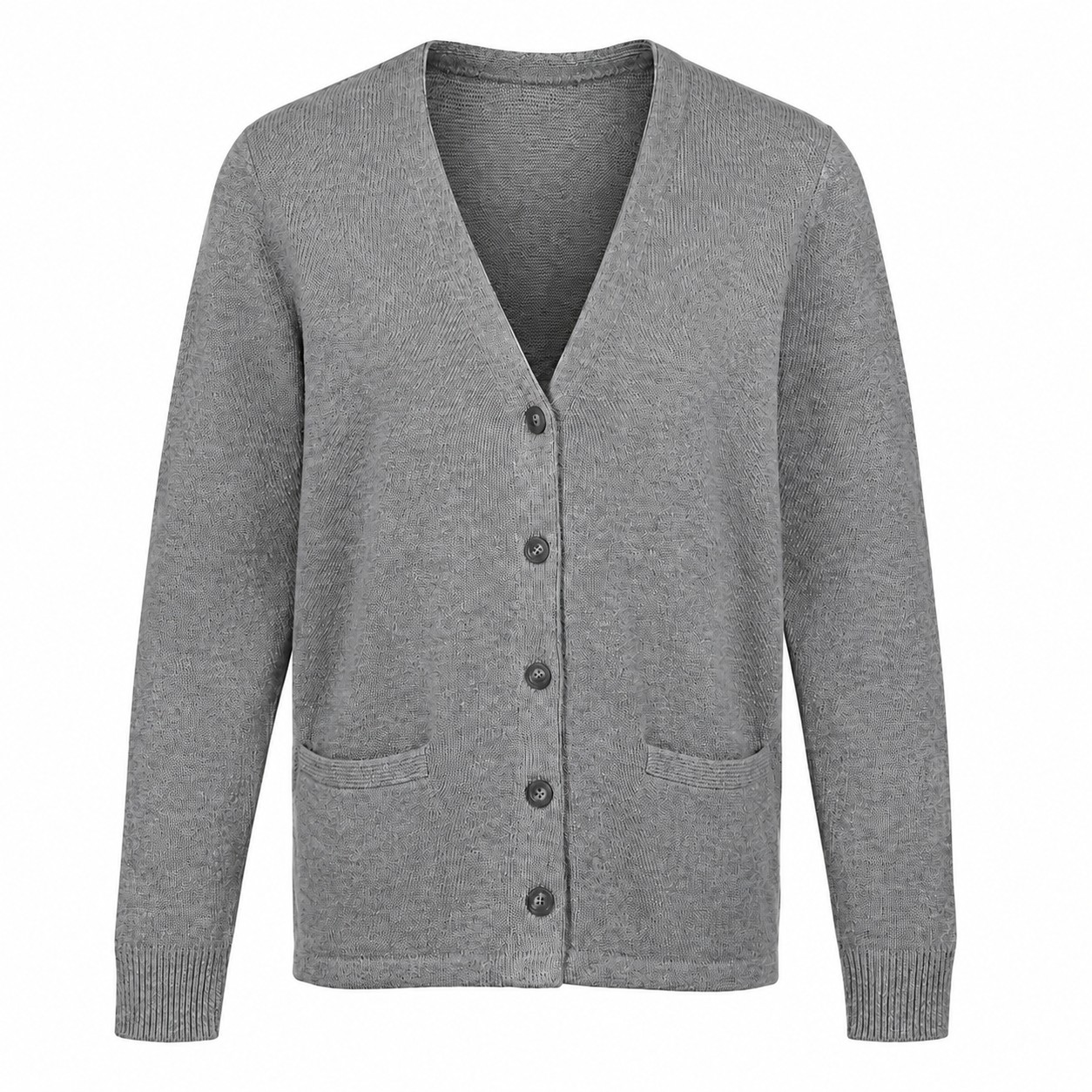 Ladies Acrylic Button Cardigan — Gray