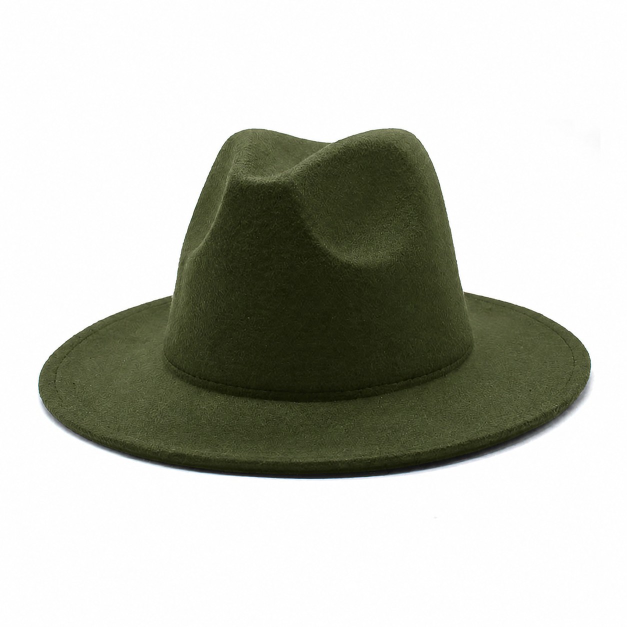 Polyester Wide Brim Fedora Hat — Army Green