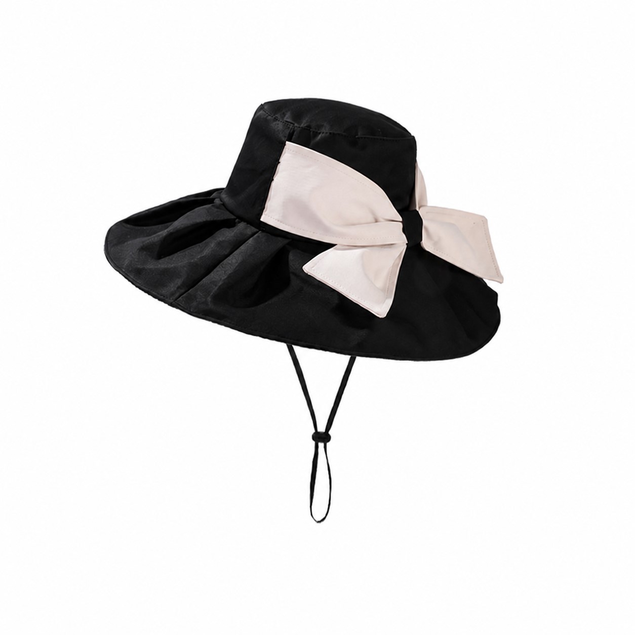 Bow Trim Bucket Sun Hat — Black