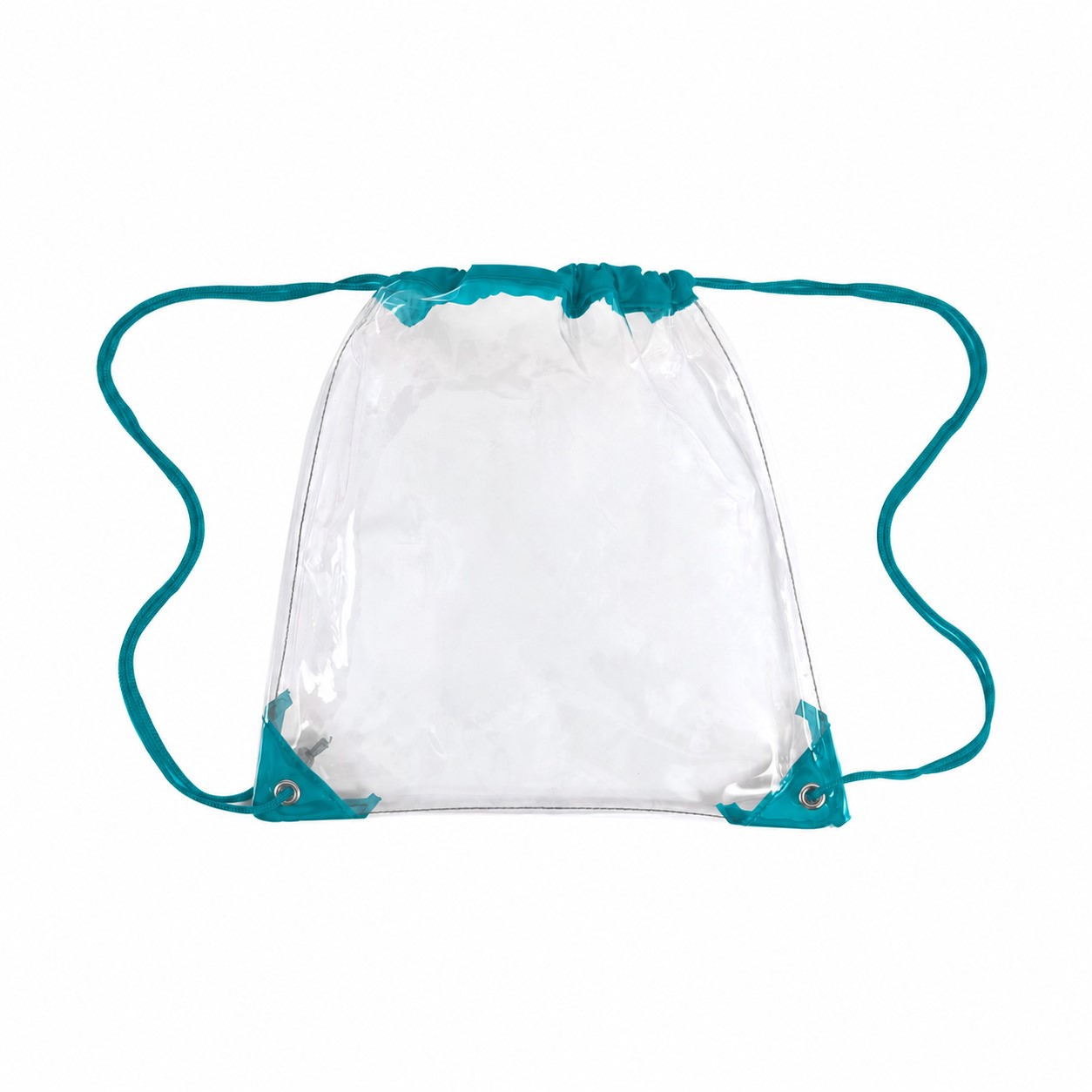 PVC And 210D Polyester Clear Drawstring Bag — Teal Blue