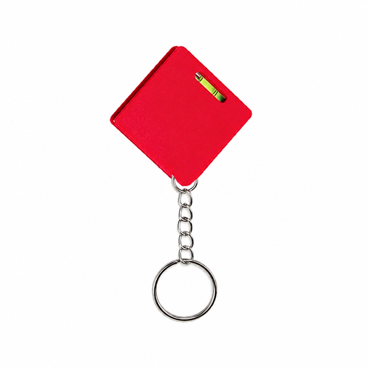 Square Tape Measure Level Keychain — Red