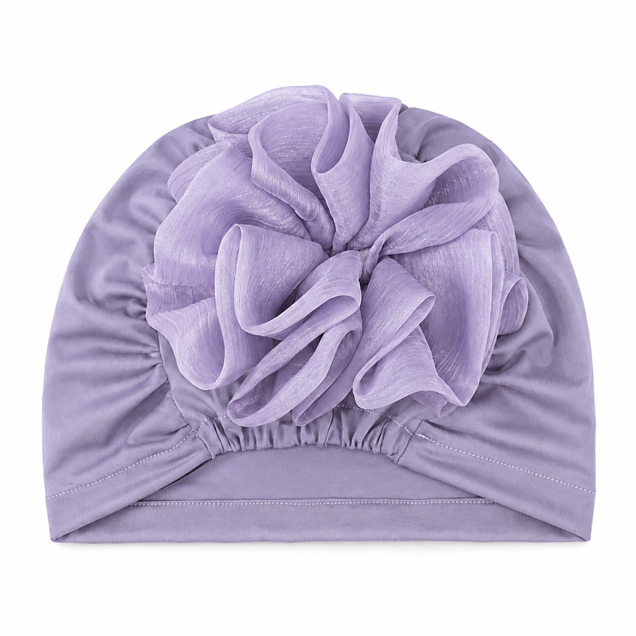 Polyester Floral Elastic Turban Hat — Lavender Purple