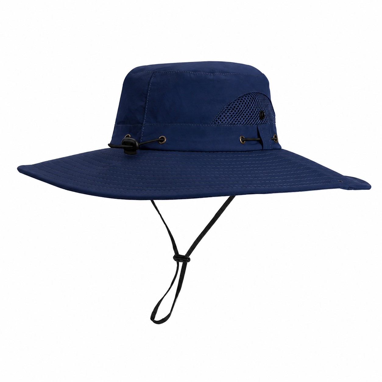 Nylon Drawstring Safari Sun Hat — Navy Blue